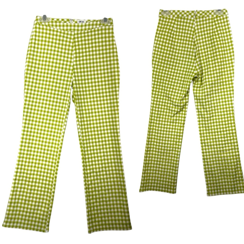 Lane201 Crop Pants SM Green Retro Gingham Green Checkered Farmer Retro
